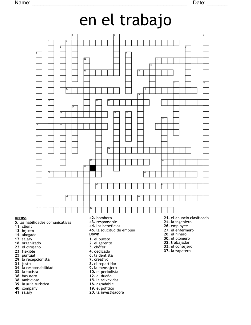 en el trabajo Crossword