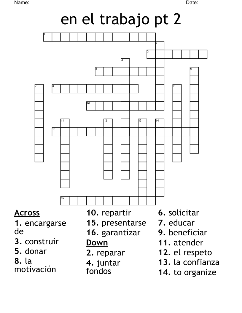 en el trabajo pt 2 Crossword