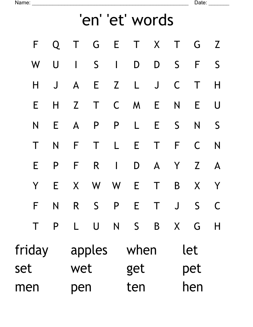 'en' 'et' words Word Search