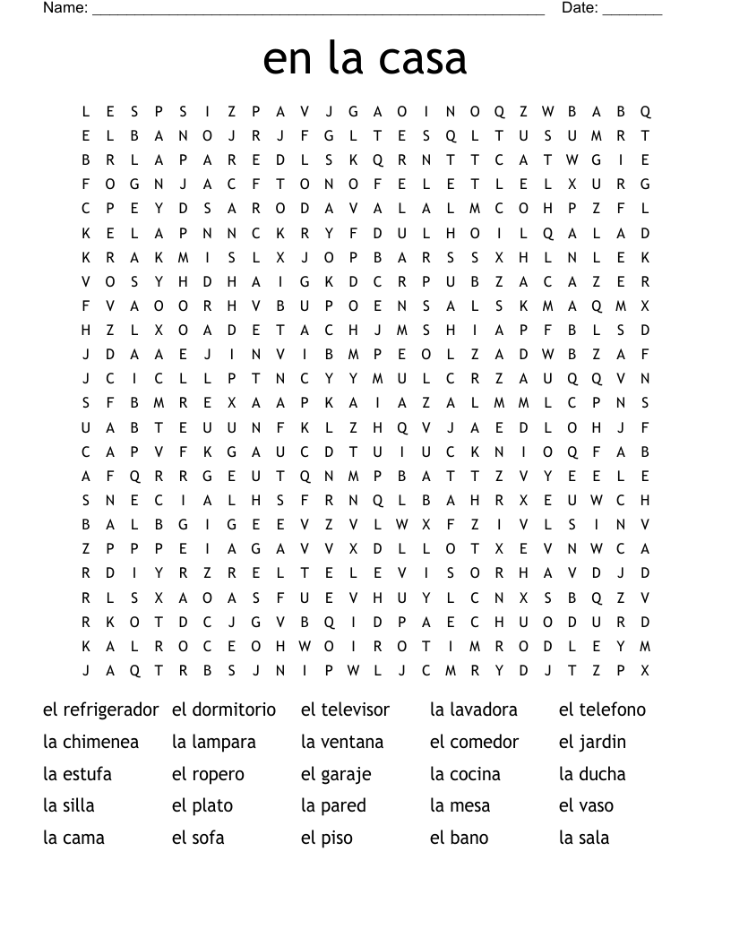 en la casa  Word Search