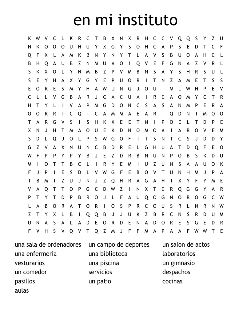 en mi instituto Word Search
