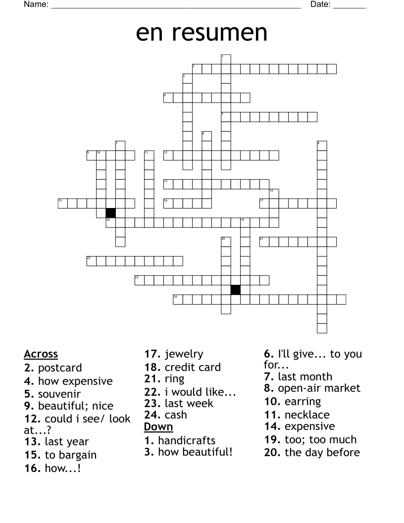 en resumen Crossword