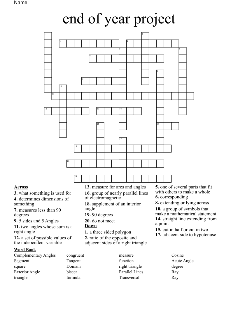 end of year project  Crossword