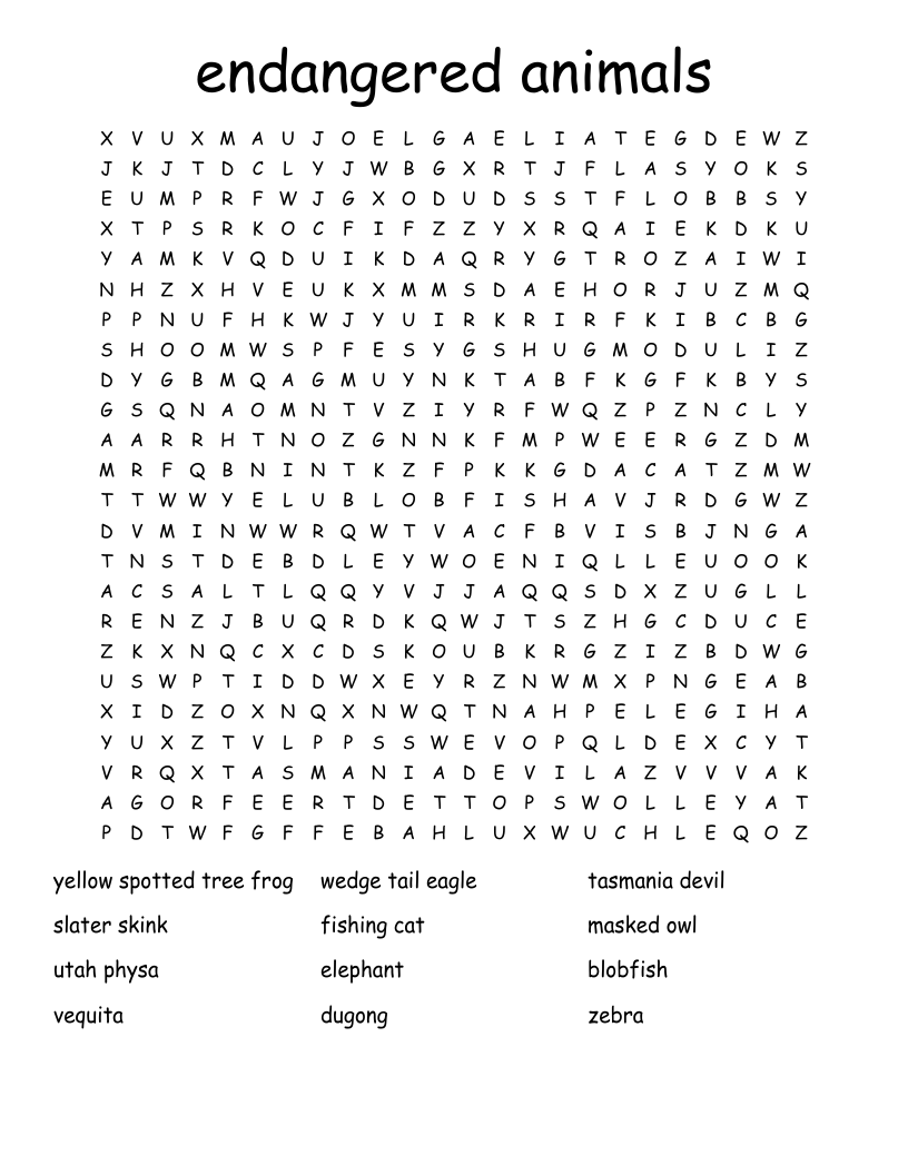 endangered animals Word Search