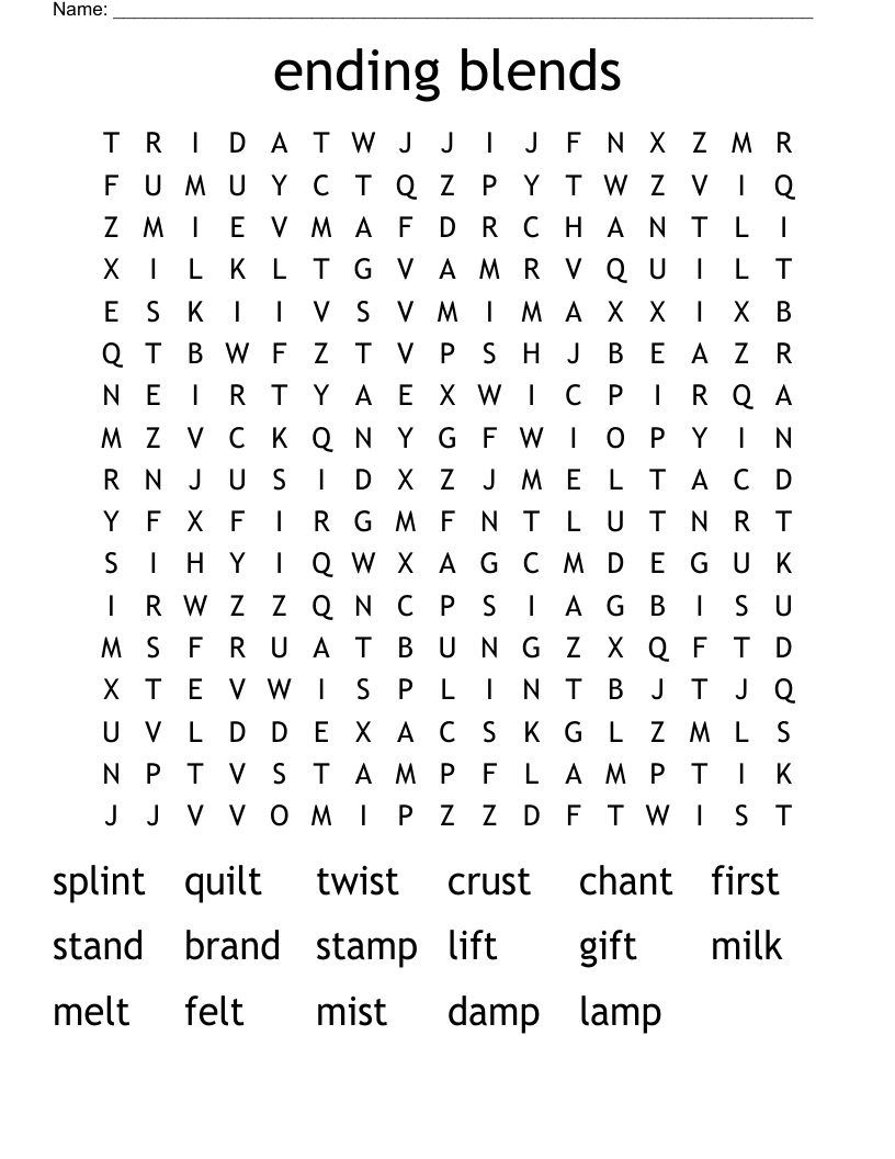 ending blends Word Search