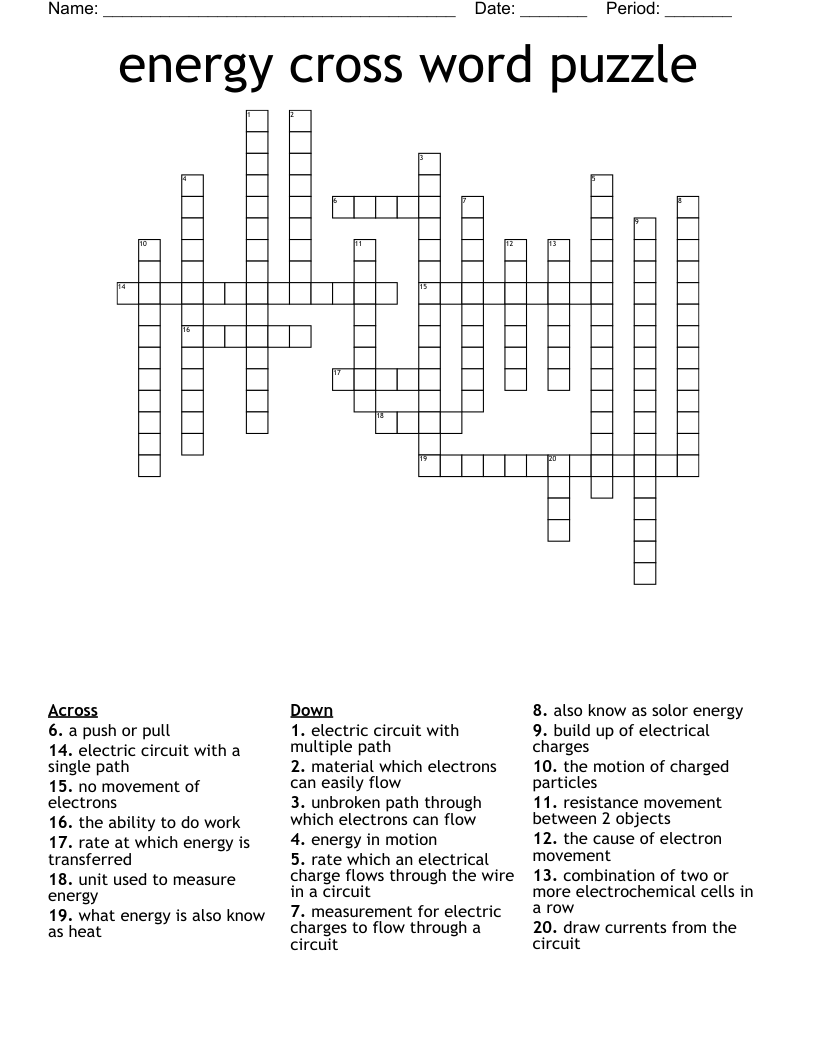 energy cross word puzzle