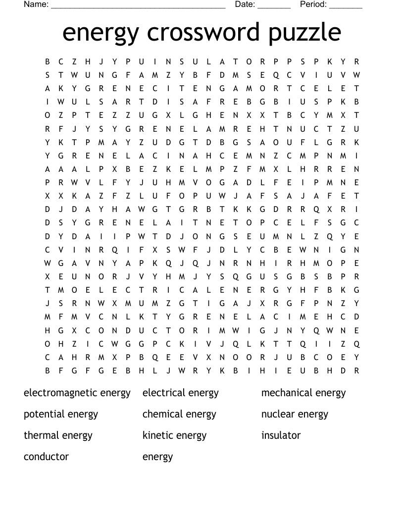 energy crossword puzzle Word Search
