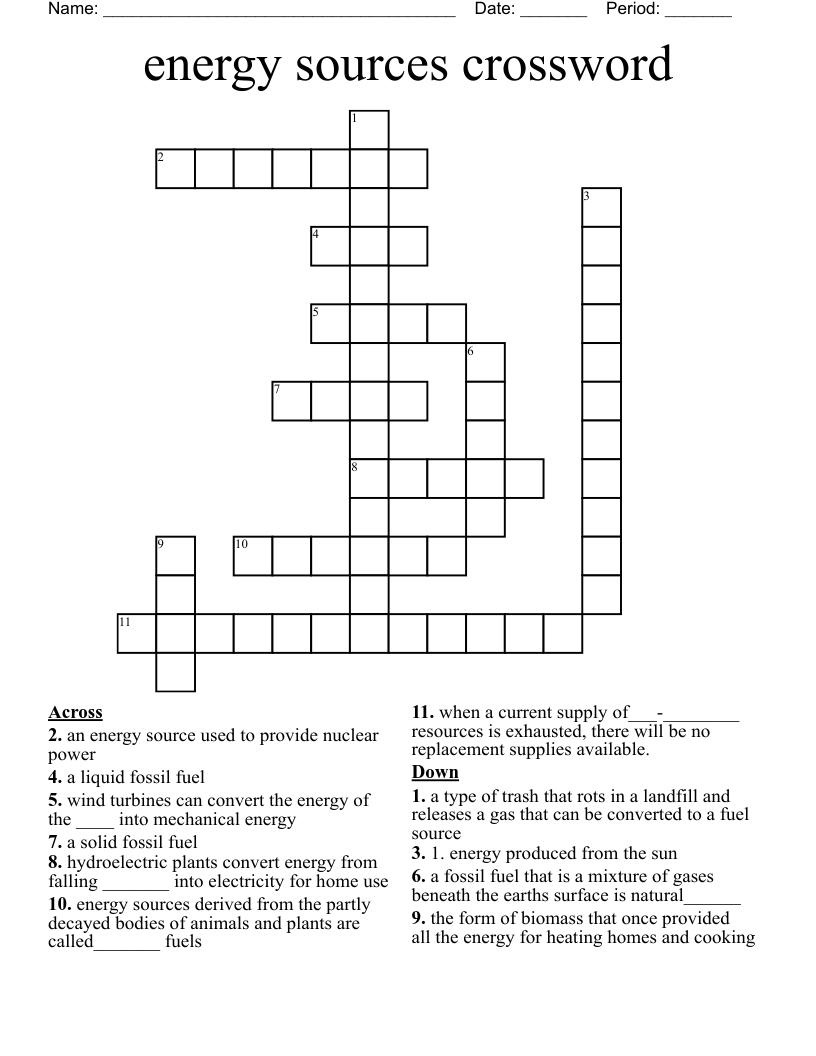 energy sources crossword