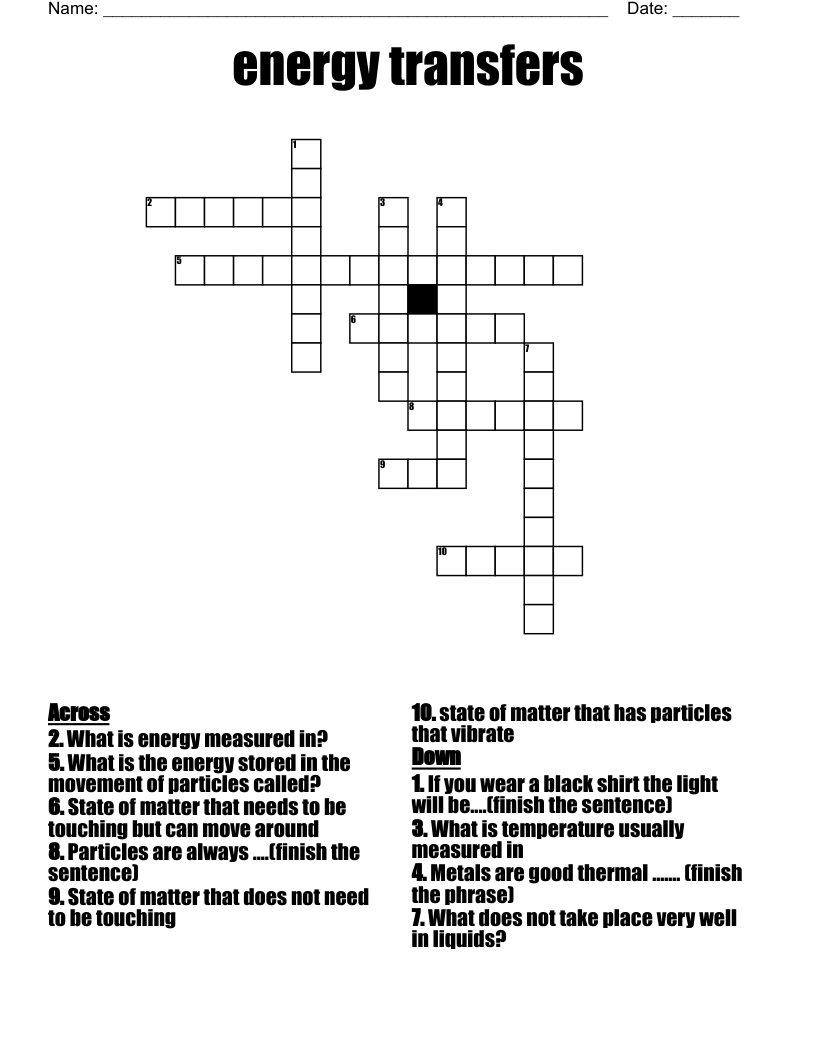 energy transfers Crossword