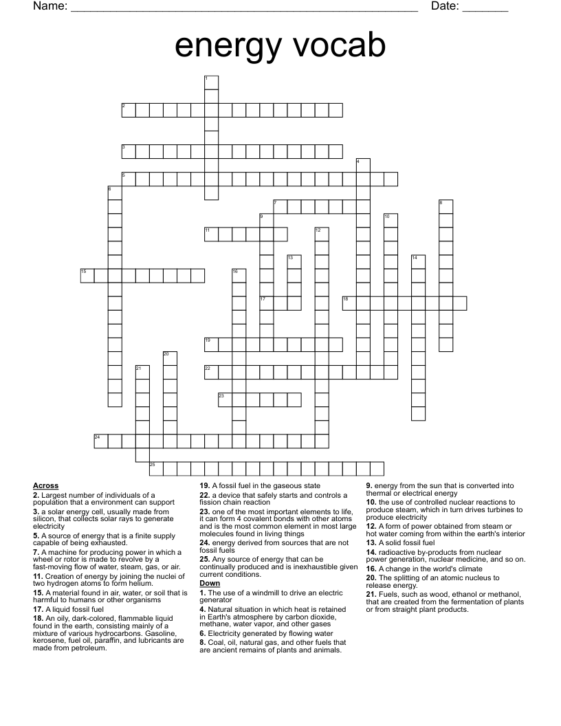 energy vocab Crossword