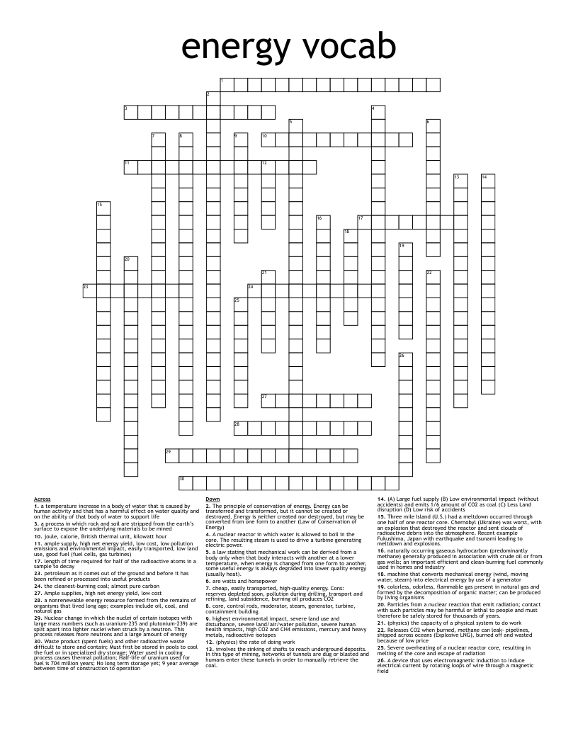 energy vocab Crossword