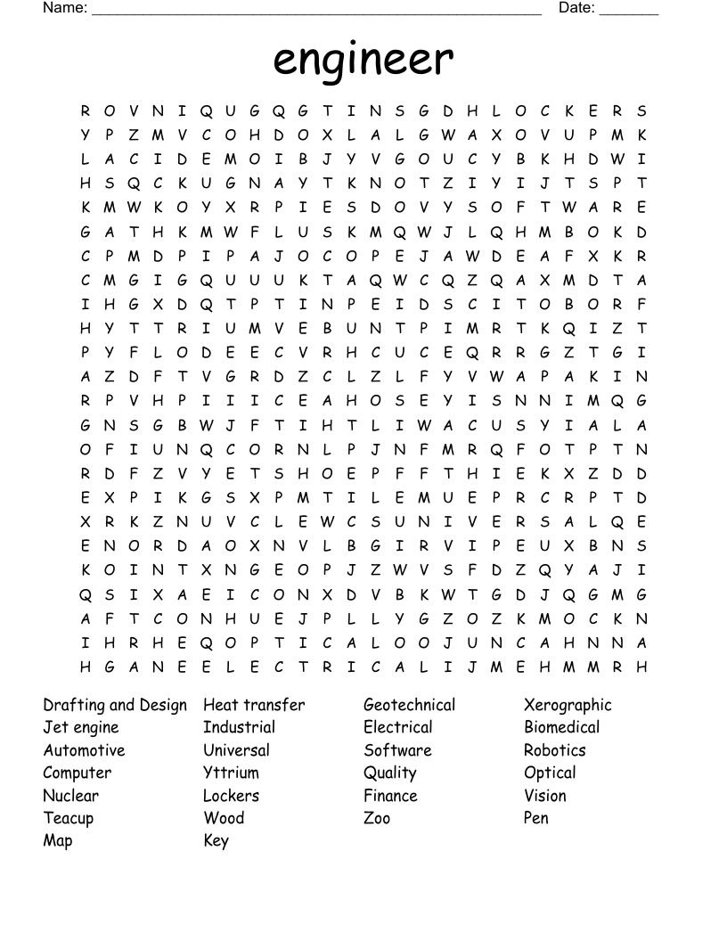engineer Word Search