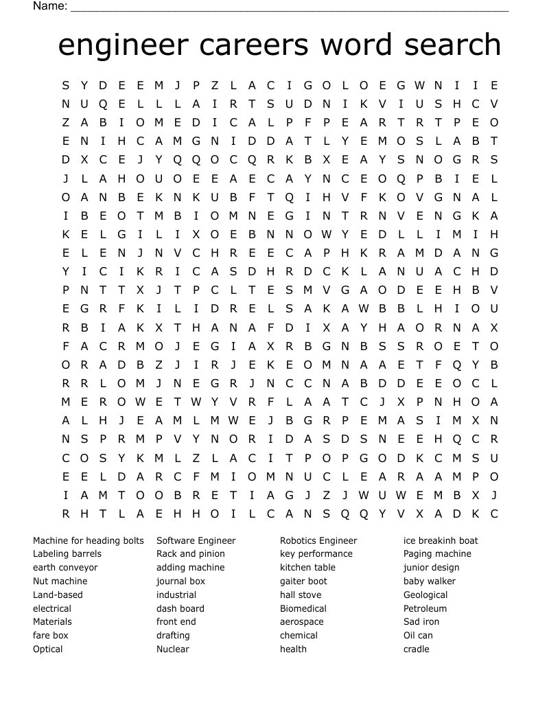 engineer careers word search