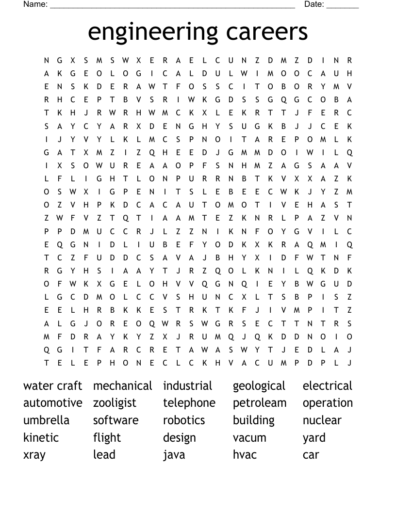engineering careers Word Search