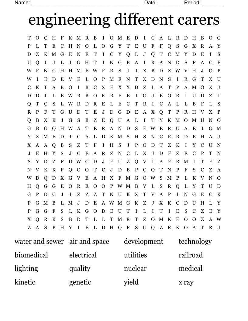 engineering different carers  Word Search