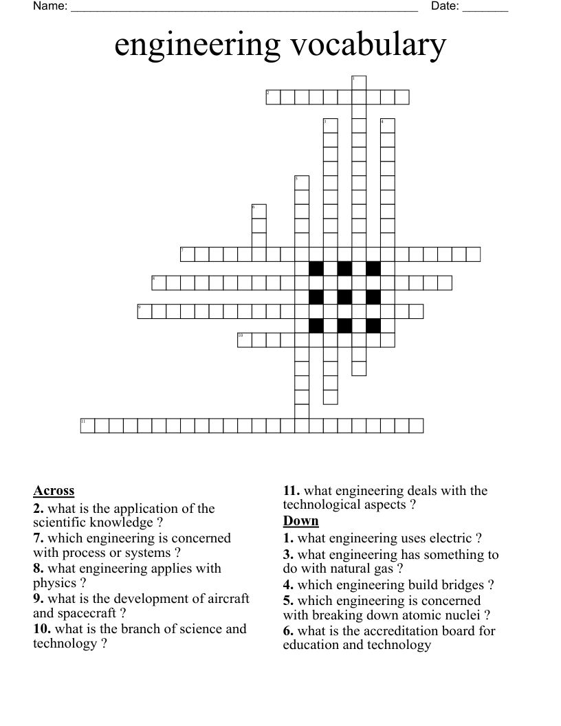 engineering vocabulary  Crossword