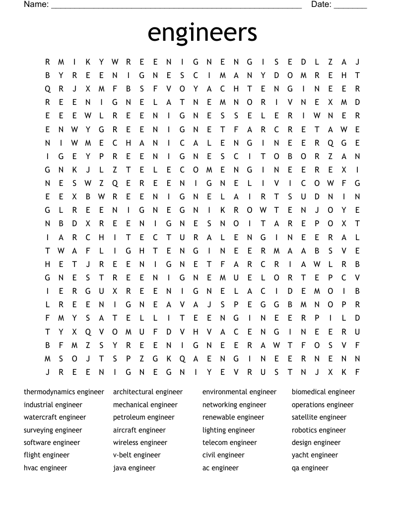 engineers  Word Search