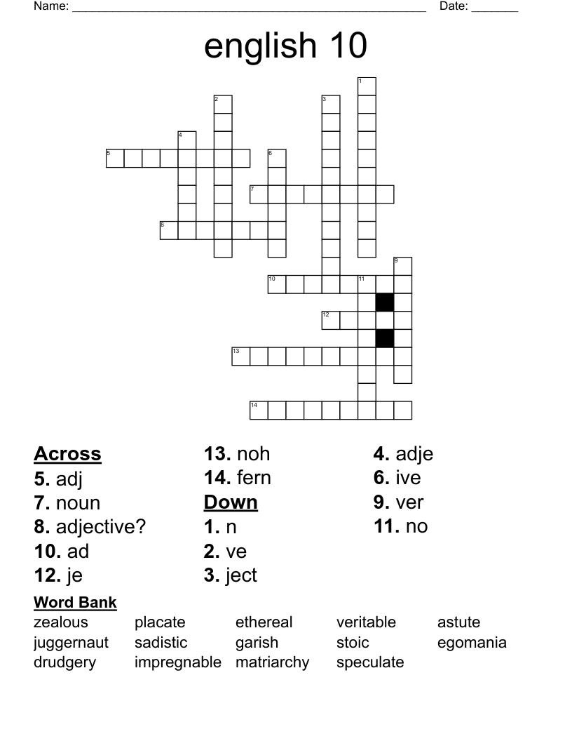 english 10 Crossword