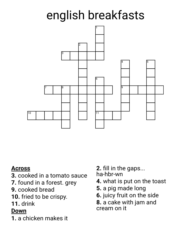 english breakfasts Crossword