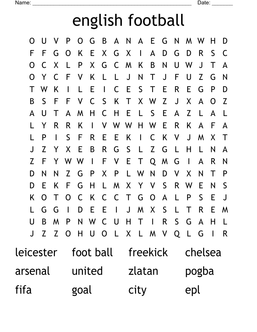 english football Word Search