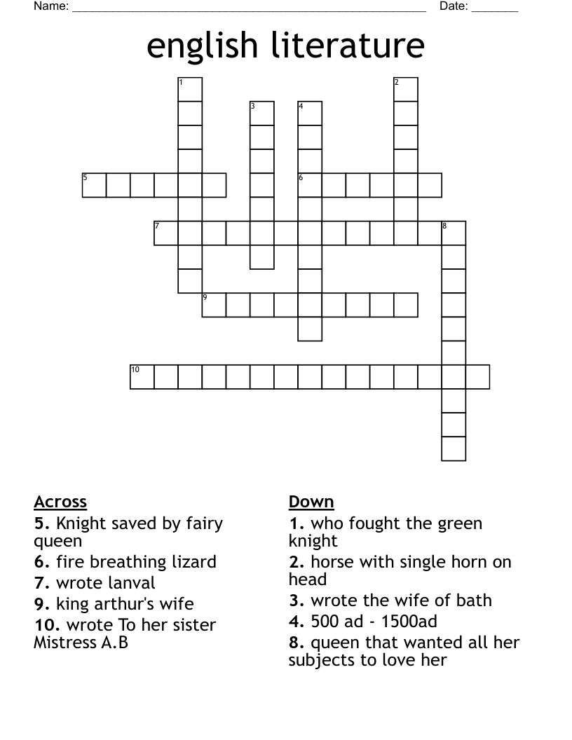 english literature Crossword