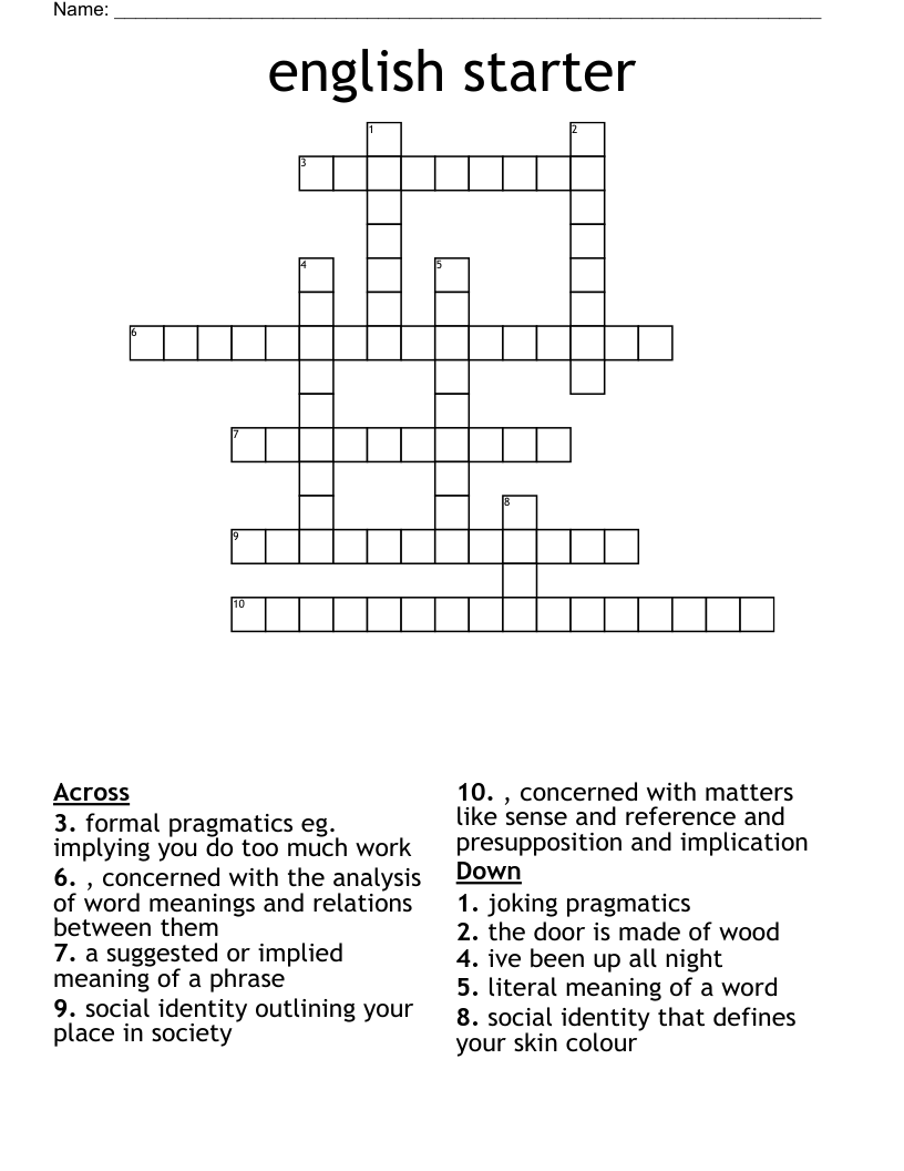 english starter  Crossword