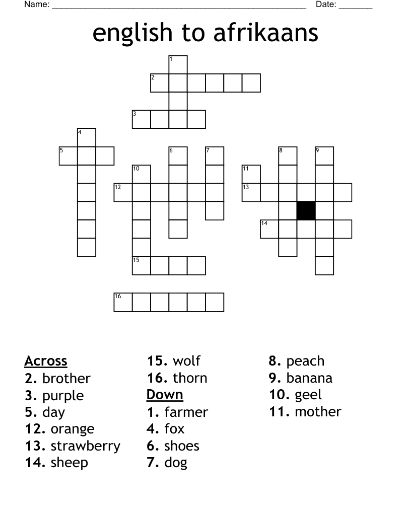 english to afrikaans  Crossword