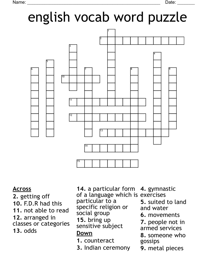 english vocab word puzzle Crossword