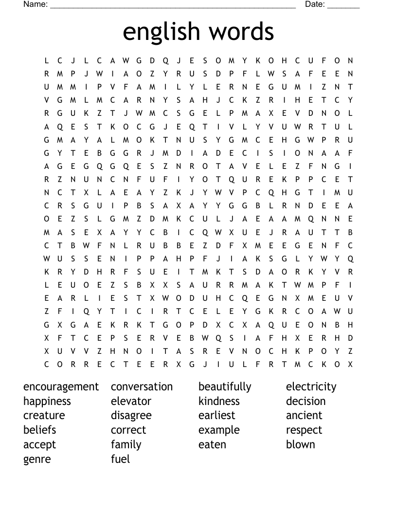 english words Word Search