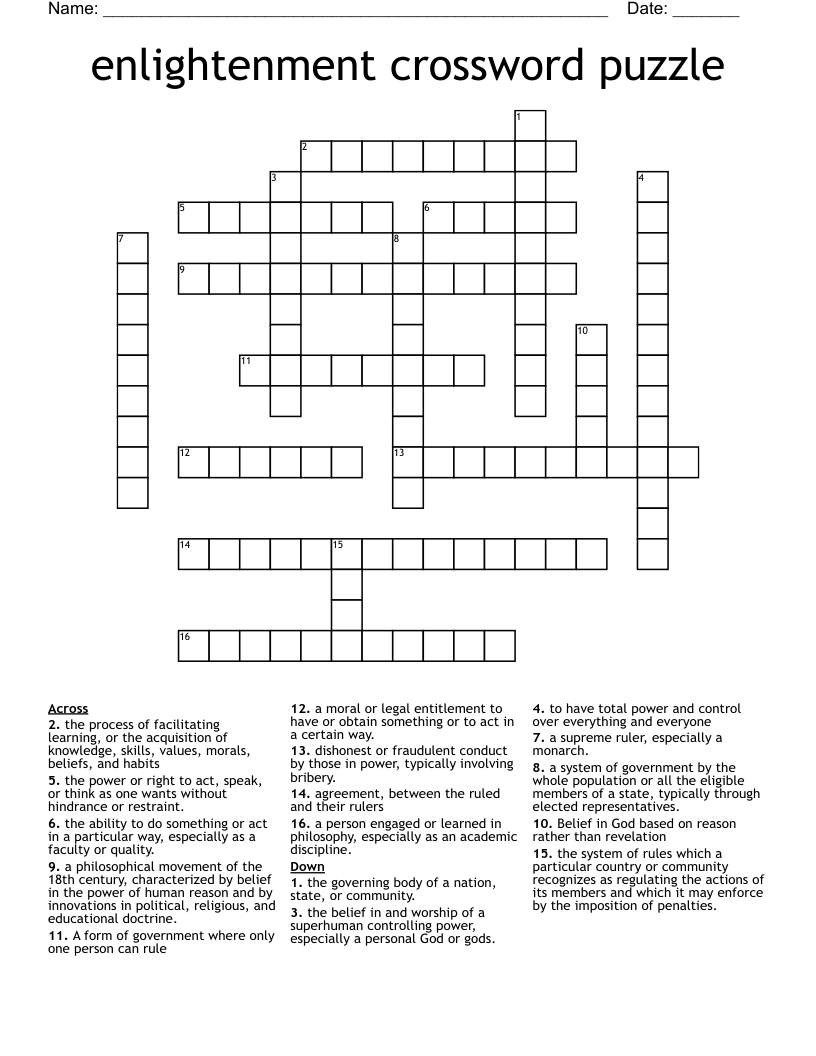 enlightenment crossword puzzle 