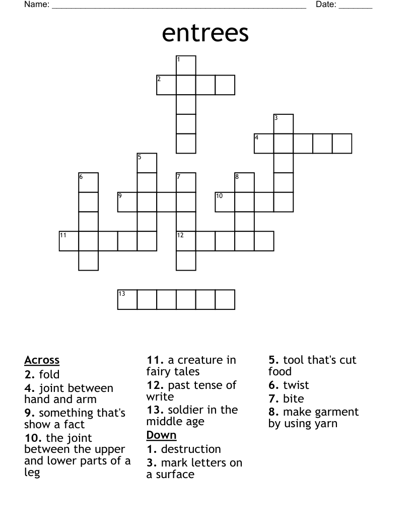 entrees Crossword