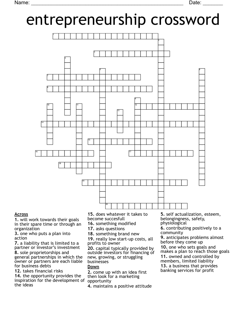 entrepreneurship crossword