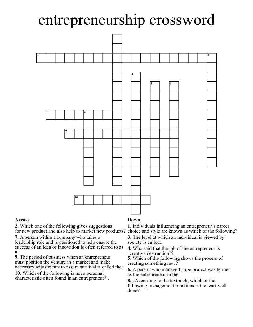 entrepreneurship crossword 