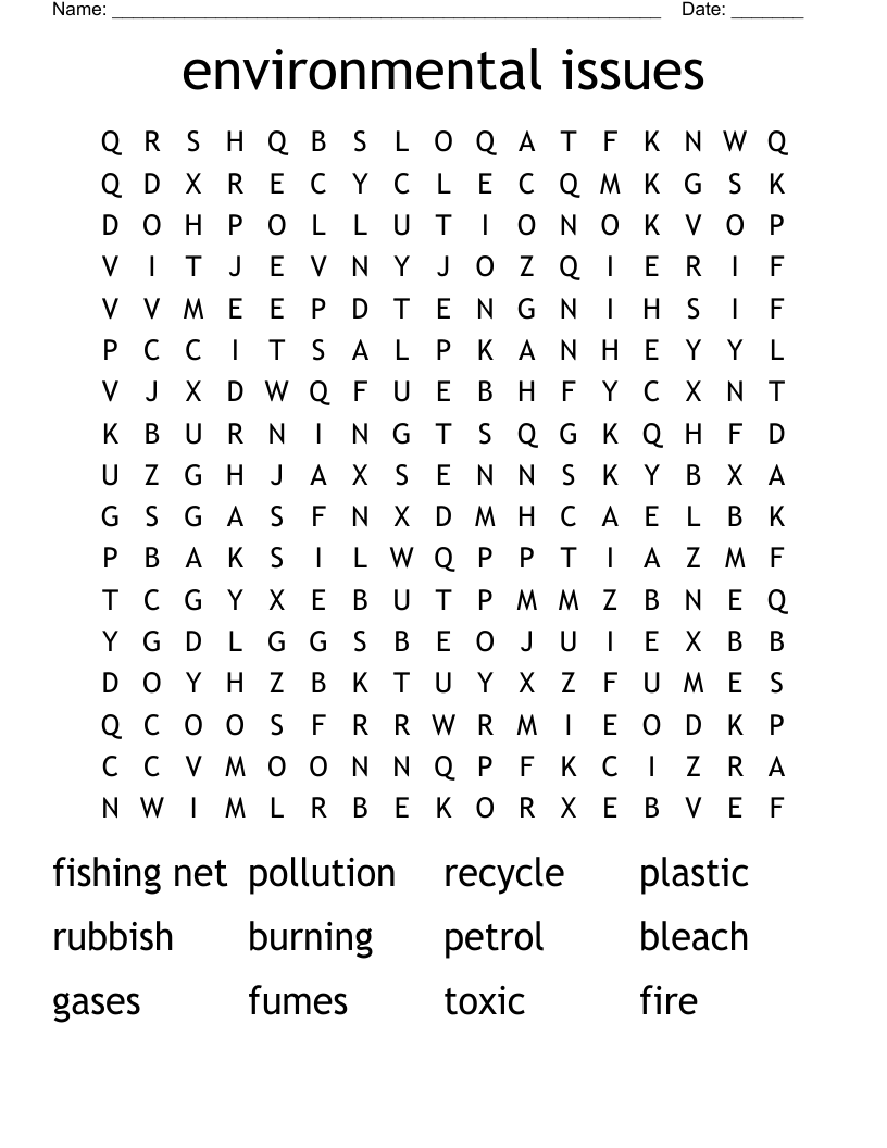 environmental issues Word Search