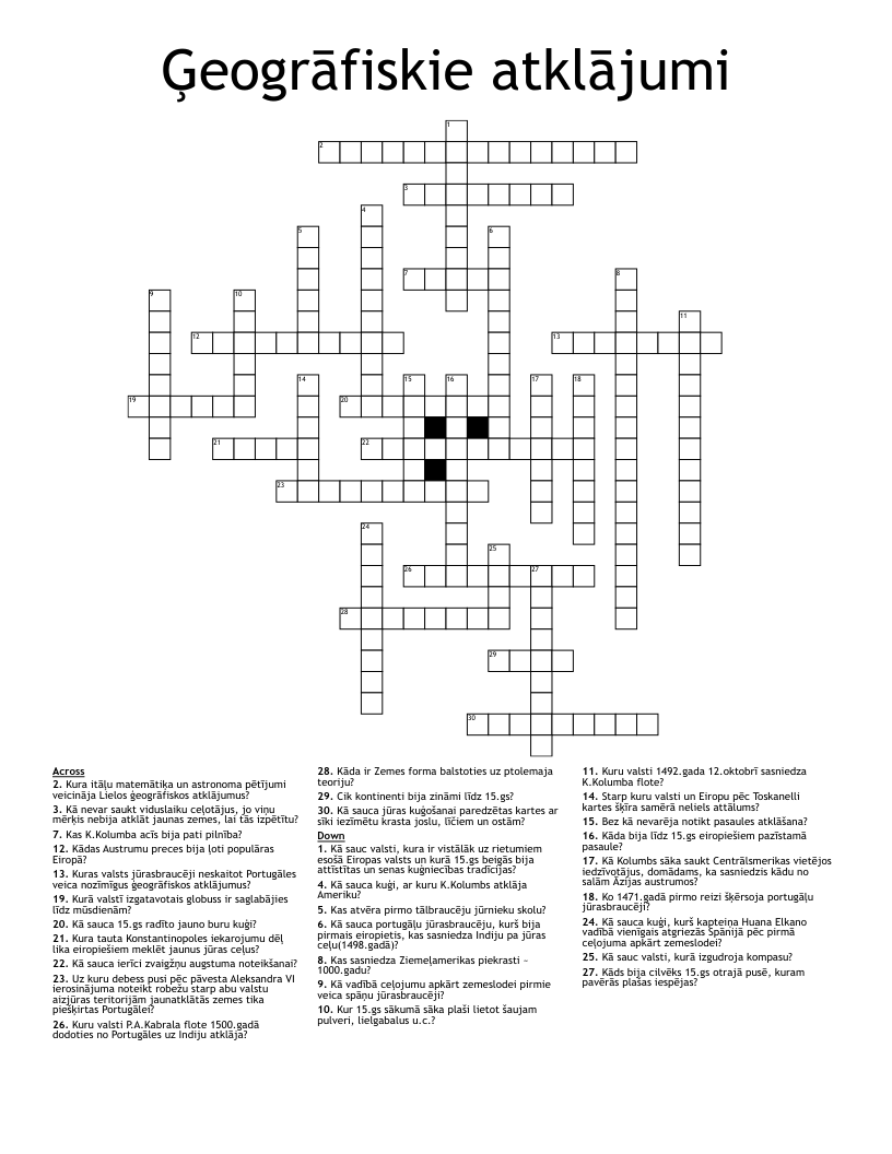 Ģeogrāfiskie atklājumi Crossword