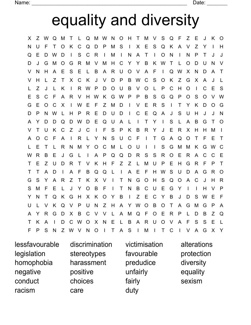 equality and diversity Word Search