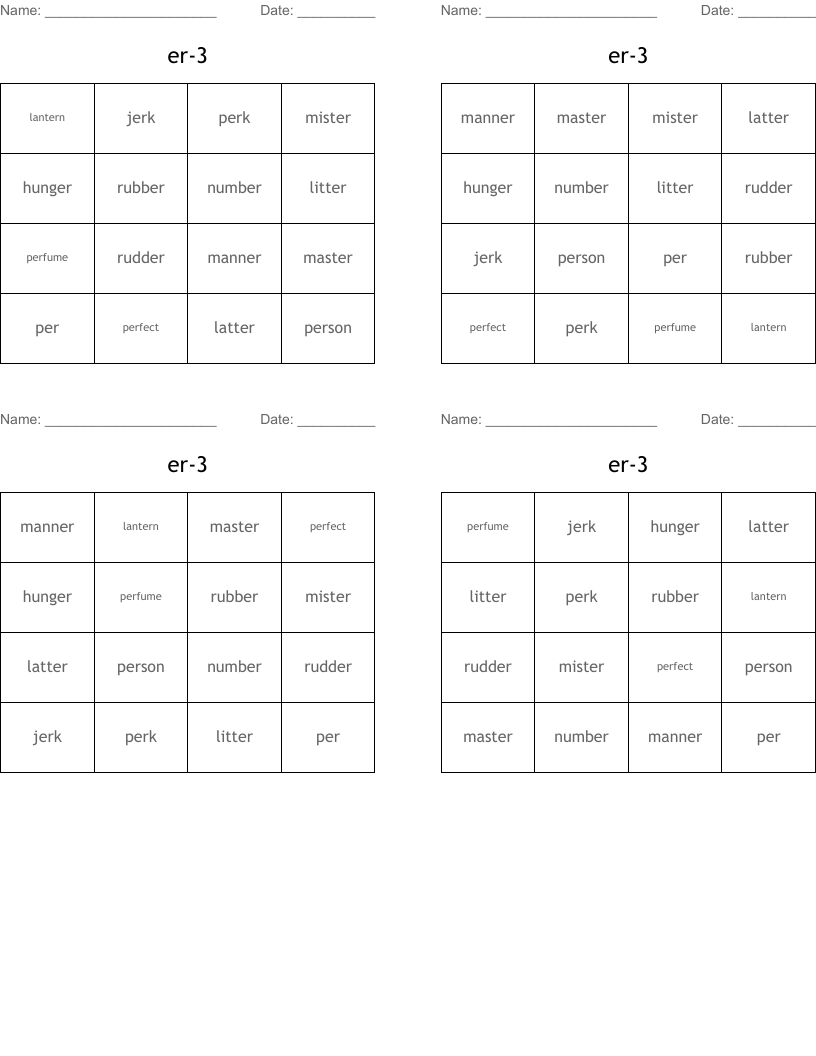 er-3 Bingo Cards