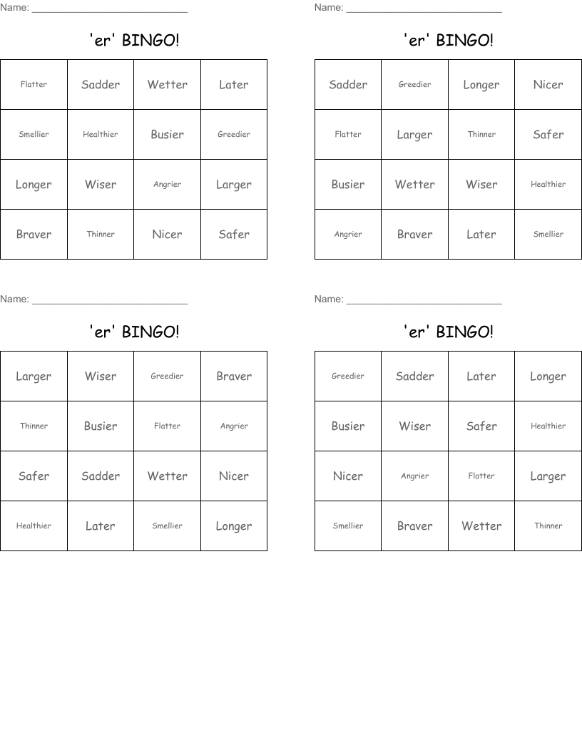 'er' BINGO!
