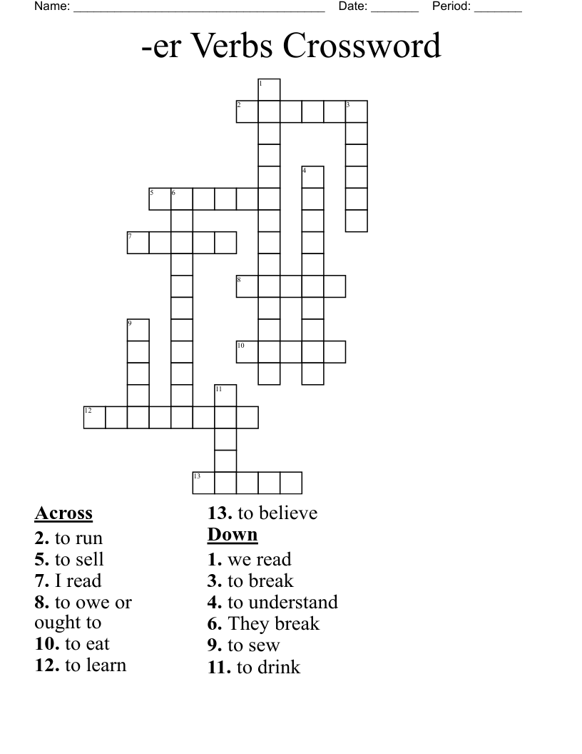 -er Verbs Crossword