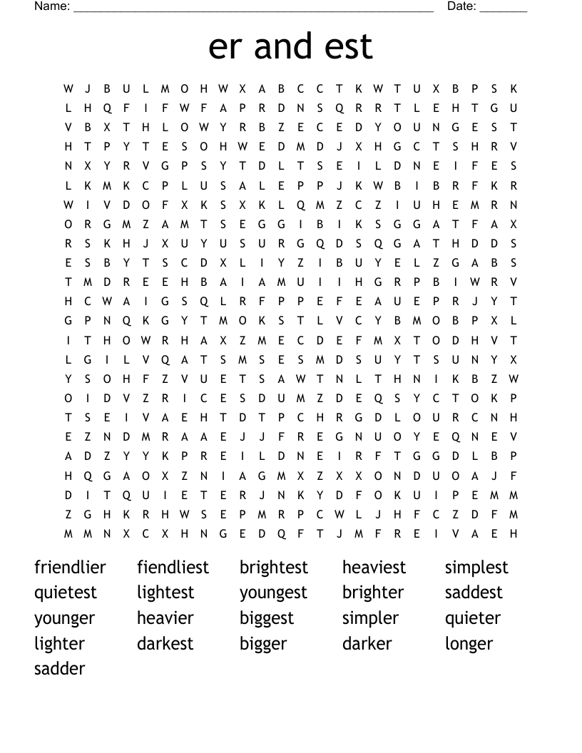 er and est Word Search