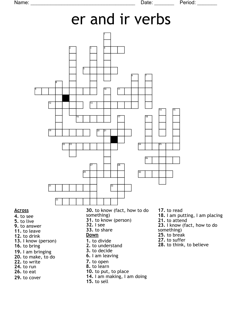 er and ir verbs Crossword