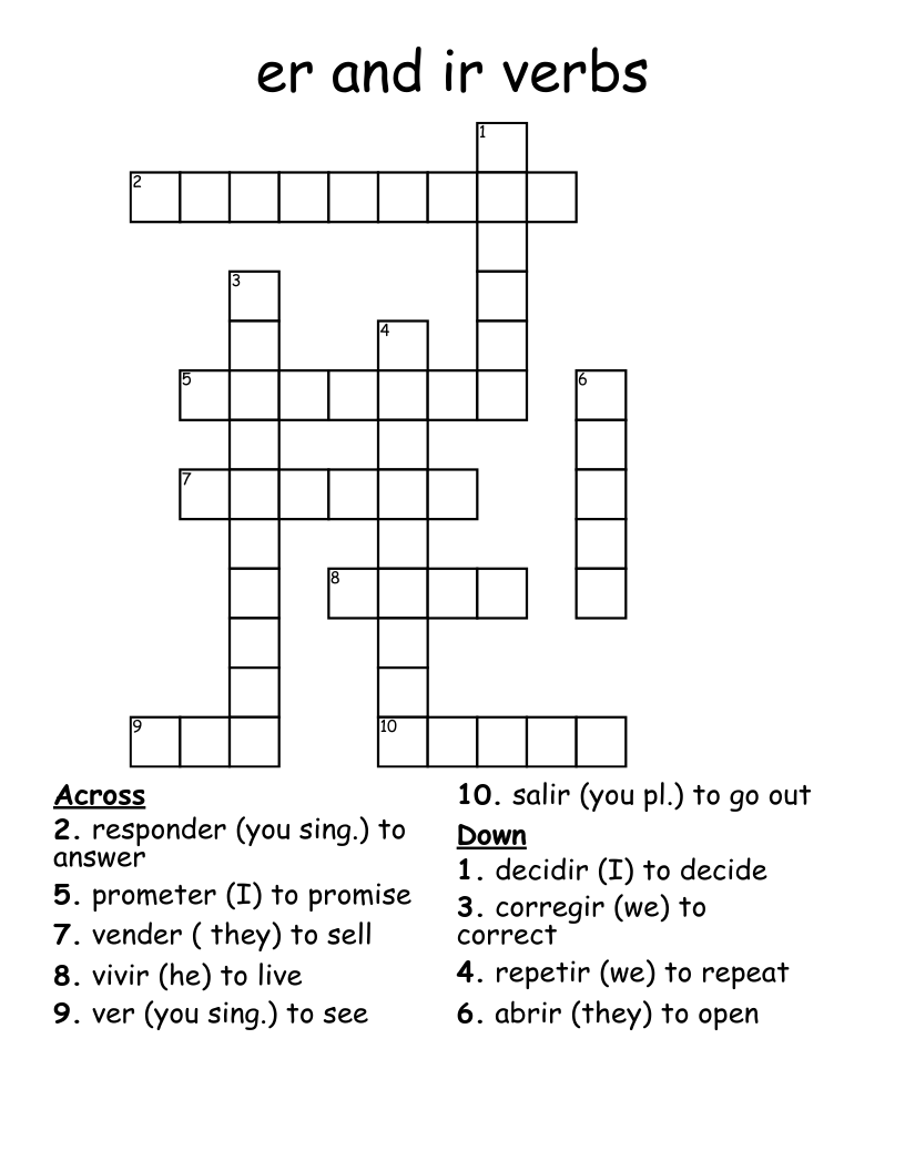er and ir verbs Crossword