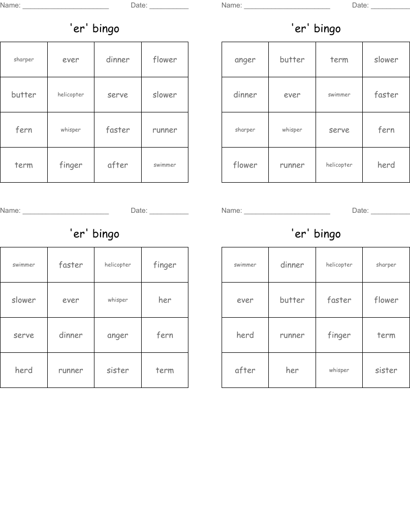 'er' bingo
