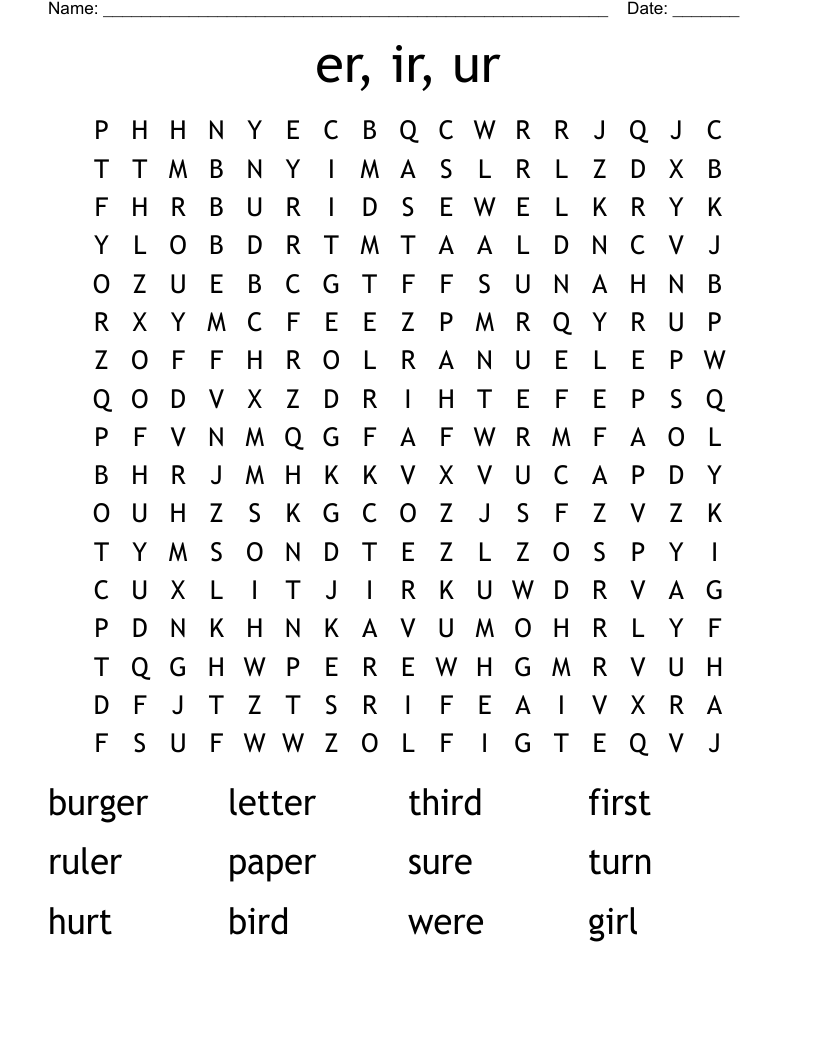 er, ir, ur Word Search