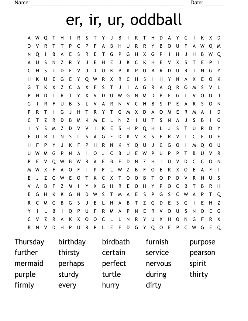 er, ir, ur, oddball  Word Search
