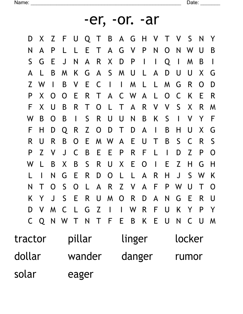 -er, -or. -ar Word Search