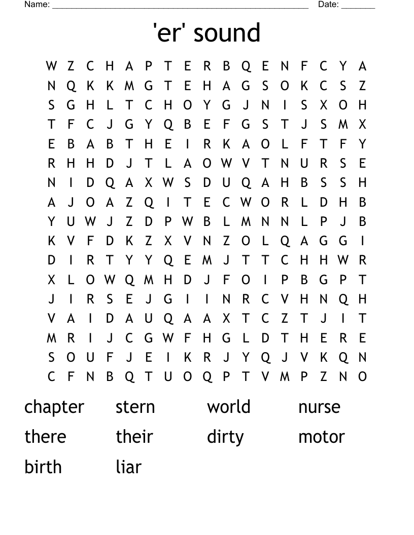'er' sound Word Search