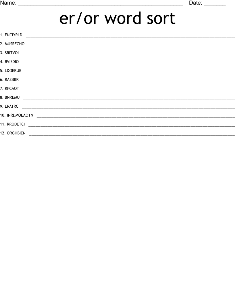 er/or word sort Word Scramble