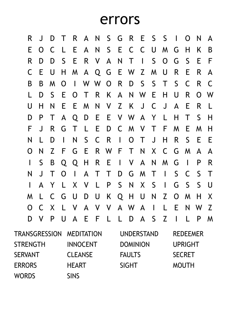 errors Word Search
