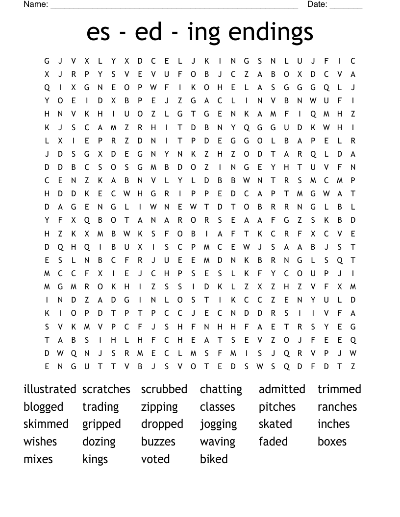 es  - ed - ing endings Word Search